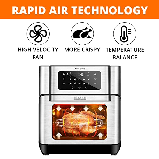 INALSA Air Fryer Oven Aero Crisp with 12L Capacity | Digital Display and Stainless Steel |10 Preset Program | Rotisserie Function and 1500 Watt |Free Recipe book|2 Year Warranty(Black) INALSA Air Fryer Oven Aero Crisp with 12L Capacity | Digital Display and Stainless Steel |10 Preset Program | Rotisserie Function and 1500 Watt |Free Recipe book|2 Year Warranty(Black)
